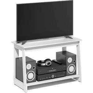 Furinno Beginning TV Stand, 2-Tier Rectangular Entertainment Center with Open Shelf, TV Console for TV up to 36 Inch, Open Back, for Living Room, Bedroom, White