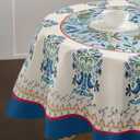 Round Tablecloth 70 inch, Floral French Round Table Cloth, Stain Resistance Water Repellent Wrinkle-Free, Spring Blue Flower Circle Tablecloth for Home Kitchen Dining Party Patio Indoor Outdoor