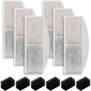 TOGGATH Cat Water Fountain Filter Replacement Compatible with Veken 100oz/3L/0.8GAL Automatic Pet Fountain, Replacement Filters for Cat Dog Water Fountain Dispenser with Pre-Filter Sponges(6+6 Packs)