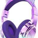 QearFun Kids Cat Ear Bluetooth Headphones, 60H Playtime, 74/85/94dB Safe Volume Limit, Metallic Gradient Wireless Headset with Mic, Fast Charging, Foldable, Wired Mode for Girls School/Tablet/Travel