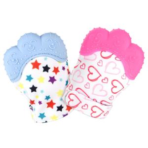 2Pack Silicone Teething Mitt, Soothing Infant Teething Mitten Pain Relief, Prevent Scratches Glove, Safe Silicone Teething Toys for 0-12 Months (Blue Dots & Pink Hearts)