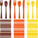 Minatee 180 Pcs Thanksgiving Plastic Silverware Heavy Duty Cutlery Sets Disposable Utensils for Holiday Easter Autumn Fall Party Supplies, 60 of Each Forks Knives Spoons (Brown, Orange, Yellow)