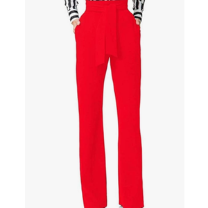 LKOUS Women Work Casual Stretchy Straight Wide Leg High Waisted Long Pants Belt,T Wine,XLarge
