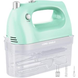 Lord Eagle Hand Mixer Electric Whisk, 400W Power Handheld Mixer for Baking Cake Egg Cream Food Beater, Turbo Boost/Self-Control Speed + 5 Speed + Eject Button + 5 Accessories, Green