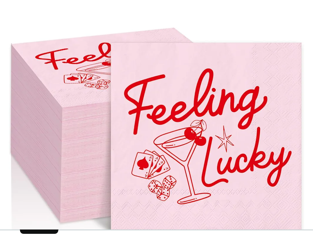 Valentine's Day Lucky in Love Paper Napkin Pink Cocktail Poker Dice Disposable Luncheon Napkins Dinner Hand Napkins for Casino Bachelorette Bridal Shower Party Table Decor50+ bought in past month
