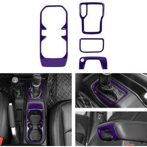 Voodonal for JL 4WD Shift Knob Gear Shift Bezel Front Cup Holder Center Armrest Switch Lock Hole Cover Trim Kits Fit for 2018-2024+Jeep Wrangler JL JLU Gladiator JT Interior Accessories 4pcs Purple