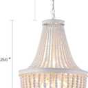 Q&S Beaded Chandelier Farmhouse White Wood Beaded Boho Light Fixture Vintage Antique 8 Lights for Dining Room Nursery Kitchen Foyer Bedroom Living Room UL Listed