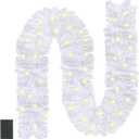 CCINEE 9FT Prelit Artificial Christmas Garland, White Xmas Garland Battery Operated with 50 Warm LED Lights Lighted Christmas Garland for Mantle Fireplace Stairs Indoor Outdoor Decoration