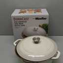 Mueller Cast Iron Dutch Oven Pot with Lid, 6 Quart Enameled, Dual Handles, Stainless Steel Knob, Stew & Induction Pot - For Braising, Roasting, Baking, Cast Iron Bread Pan with Lid, White