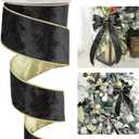 HUIHUANG Black Velvet Wired Ribbon 2.5 inch Black and Gold Glitter Christmas Ribbon for Christmas Tree Decor, Bows, Wreaths, Garlands, Gift Wrapping- Continuous 10 Yards