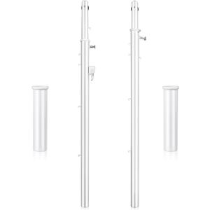 8 ft Adjustable Volleyball Poles Outdoor Badminton and Volleyball Post Iron Round Sport Telescopic Posts Replacement for Badminton Net, Ground Sleeves Included (Posts Only)
