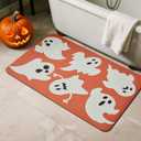 Halloween Bath Mat, Thin Halloween Bathroom Rug Non Slip Quick Dry Bath Mat Fits Under Door Thin Floor Mat Halloween Decor, 17''x30'', Cute Ghosts Orange (1'5" x 2'6" (Rectangular))