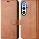 TUCCH Wallet Case for Galaxy S25 5G with [TPU Shockproof Interior Case] [RFID Blocking] Folio Stand Card Slot, Magnetic PU Leather Protect Folio Cover Compatible with Galaxy S25 6.2" 2025, Light Brown
