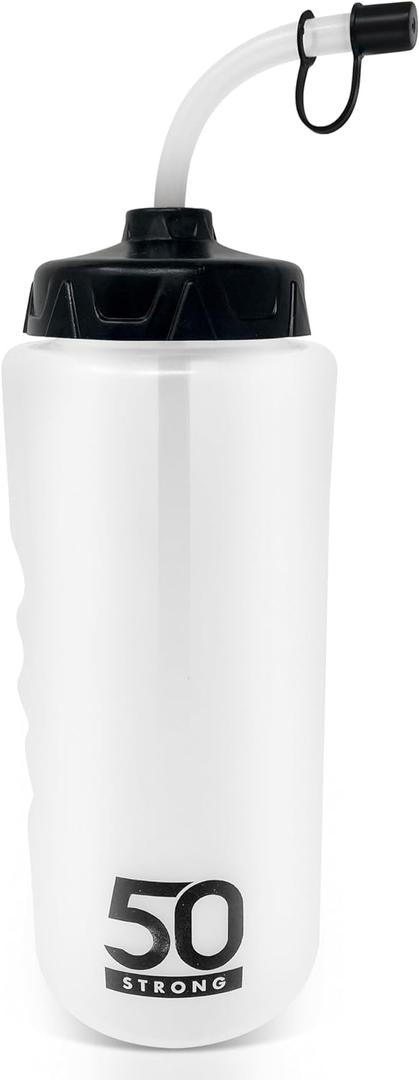 1 Liter Water Bottle with Straw | Hockey Water Bottle with Long Straw | Easy Squeeze Bottles + Built In Finger Grip | BPA-Free Sports Water Bottle for Football, Lacrosse & Boxing | Made in USA
