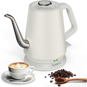 Gooseneck Electric Kettle 0.8L, 1200W Fast Boiling Stainless Steel Auto Shut-Off, Precision Pour Over Kettle for Coffee & Tea, Ideal for Small Kitchen, RV, Travel (Gray White)