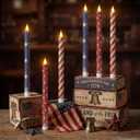 Honoson 6 Pcs 4th of July Taper Candles 10.6 Inch Patriotic Flameless Candles Battery Operated Red White and Blue LED Candlesticks for Independence Day Dinner Table Home Party Decoration