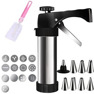 Cookie Press, Spritz Cookie Press for Baking, Stainless Steel Cookies Press Gun Kit with 8 Icing Tips and 13 Cookies Discs for DIY Biscuit Maker and Decoration