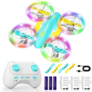 LED RC Drone for Kids 6+, Christmas Birthday Gift for Boys & Girls with Remote Batteries, 360 Flips, 3 Speed Modes, 45 Min Flight Indoor and Outdoor Flying Toy - Blue Yellow
