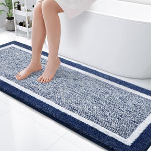 OLANLY Bathroom Rugs 70x24, Extra Soft and Absorbent Microfiber Bath Mat, Non-Slip, Machine Washable, Quick Dry Shaggy Bath Carpet, Suitable for Bathroom Floor, Tub, Shower (Long, Navy)