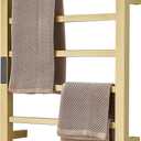 Gold Heated Towel Warmer Rack Bathroom Accessories, Wall Mounted Electric Heated Towel Rail 6 Bars Stainless Steel Electric Drying Racks with Timer, Home Towel Warmer Radiator, Hardwired