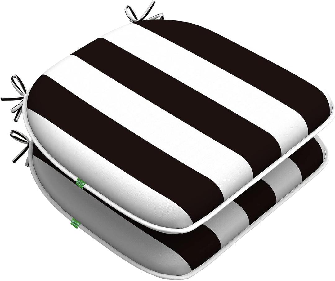 LVTXIII Outdoor Chair Cushions Set of 2, Patio Seat Cushions D16xW17 Inch with Ties for Patio Furniture Chairs Home Garden Use, Cabana Black