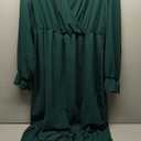 SHESTARR Womens Plus Size Wedding Guest Cocktail Maxi Dress Faux Wrap V Neck Long Sleeve Ruffle Hem Split Long Dress Emerald Green, 1XL