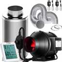 VIVOSUN 4 Inch 190 CFM Inline Fan with Speed Controller, 4 Inch Carbon Filter and 8 Feet of Ducting, Temperature Humidity Monitor for Grow Tent Ventilation