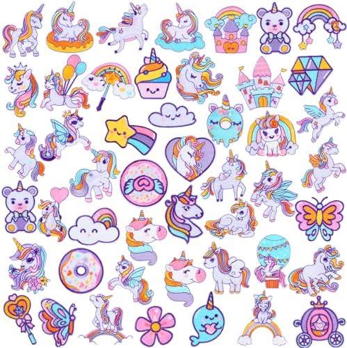 Tigeen 48 Pcs Unicorn Patches Iron on Unicorn Patches Bulk for Hats Clothes Sew on Applique DIY Accessory for Backpack Pants Jeans