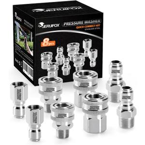 Pressure Washer Quick Connect Kit, Stainless Steel Pressure Washer Hose Adapter Set, 3/8 Inch Female and Male Thread Quick Connect Pressure Washer Fittings, Garden Hose Quick Disconnect Kit 8 PCS