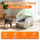 Stainless Steel High Sides Cat Litter Box with Scoop, Open Top Litter Pan for Indoor Cats, Easy to Clean, Reduced Litter Scatter, Medium