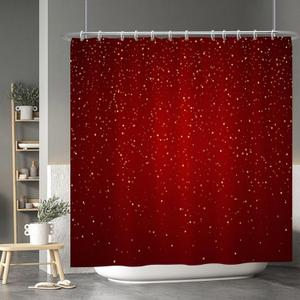 Red Shower Curtain Gold (NO Glitter) Spots Modern Luxury Shower Curtains Decorative for Bathroom Home Bathtubs Waterproof Fabric Shower Curtain with Hooks 72x72 Inches