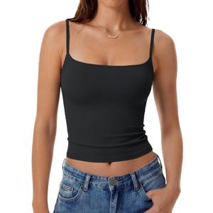 Avidlove Tank Tops for Women Square Neck Spaghetti Strap Double Lined Y2K Going Out Camisole Top (Black, XL)