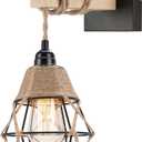 Farmhouse Rustic Wall Sconce with Switch | Handwoven Hardwired Boho Sconce Light | Dimmable Indoor Wall Mount Lamp for Bedroom, Living Room, Hallway | Home Wall Decor Lighting