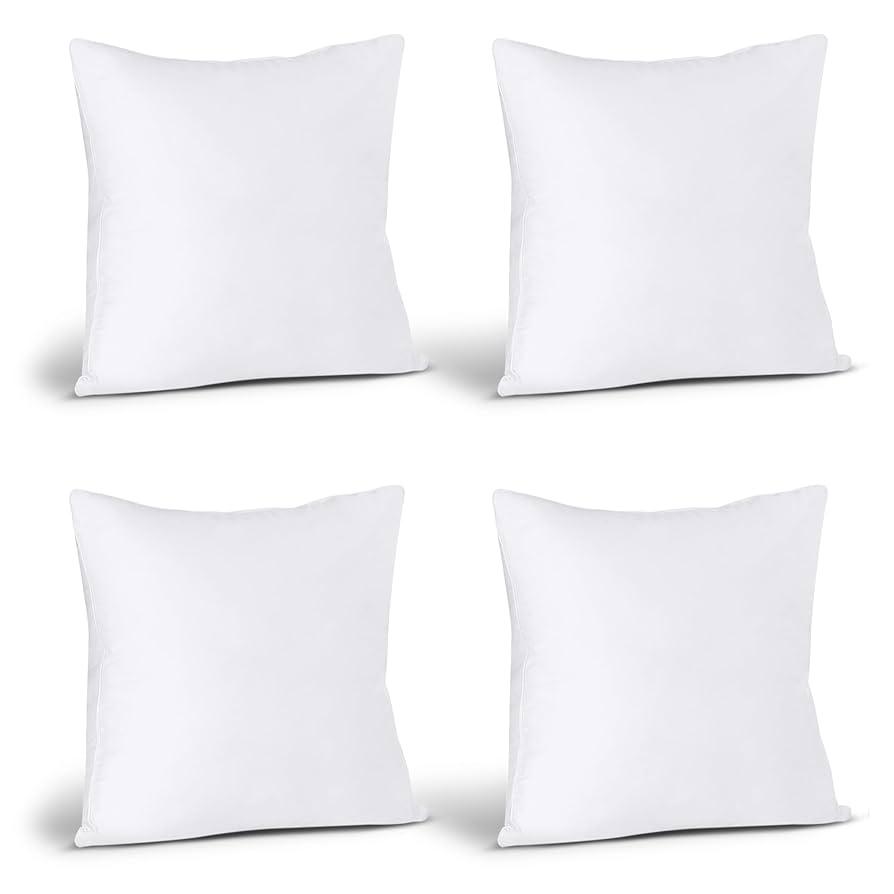 Bedding Throw Pillows (Set of 4, White), 17 x 17 Inches Pillows for Sofa, Bed and Couch Decorative Stuffer Pillow