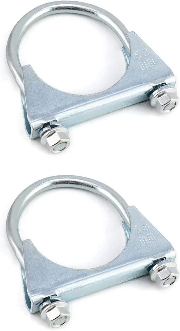 QWORK U-Bolt Muffler Tip Exhaust Hook, 2-1/4" OD 2Pcs Stainless Steel Universal Silencer Exhaust Clip