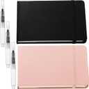 Teling 2 Pcs Watercolor Sketchbook with 3 Brush Pens, 140lb/300gsm Paper, Small Portable Travel Watercolor Journal, Pocket Notebook with Folding Pockets, Tear Away Pages with Dotted Line(7.6" X 5.3")