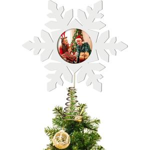 Jenaai 12" Christmas Tree Topper Snowflake Photo Frame Wooden Christmas Tree Decoration Xmas Picture Frame Treetop Hanging Home Ornament for Holiday Party Decoration Keepsake Gifts