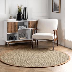 Nuloom Elijah Brown/Natural, 4' Round, Basketweave, Seagrass, Soft and Textured, High Traffic, Stain Resistant, Easy Clean, Durable Area Rug for Bedroom, Living Room, Dining, Den, Foyer, Entryway