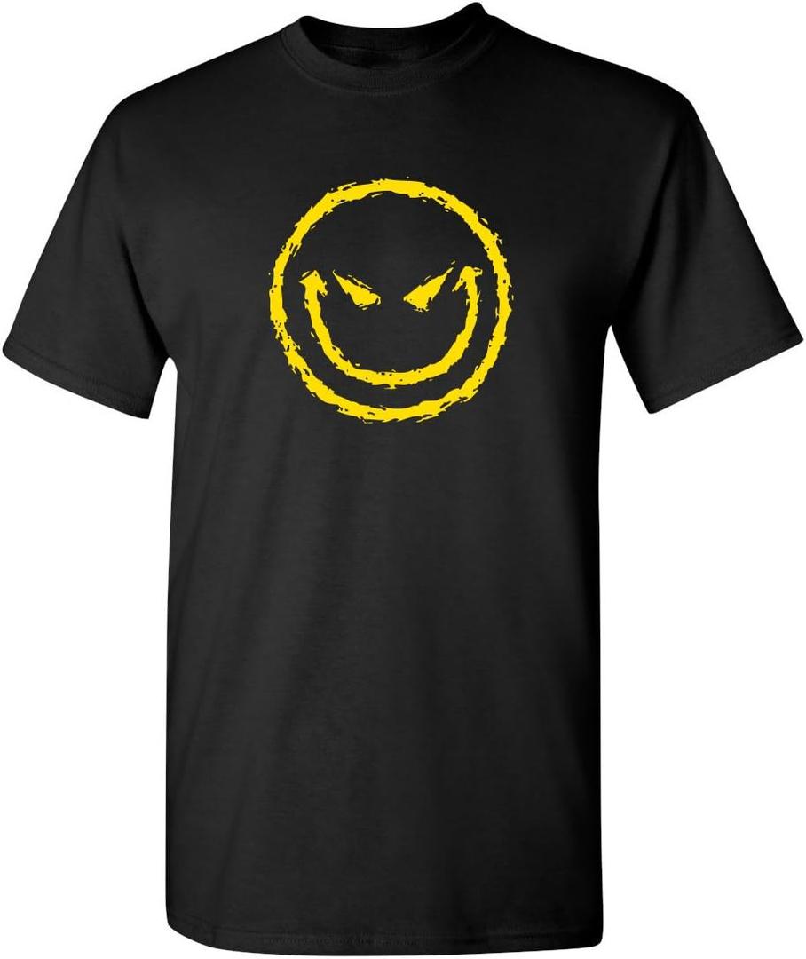 Evil Smile Face Funny Graphic Tee Bold Style for Men with Casual Men's Tee Shirt While Standing Out in Novelty T Shirts (3X-Large, Black)