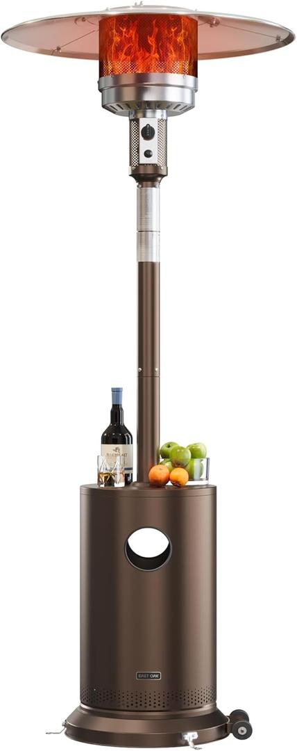 EAST OAK 50,000 BTU Patio Heater for Outdoor Use With Round Table Design, Double-Layer Stainless Steel Burner and Wheels, Outdoor Patio Heater for Home and Commercial, Bronze, 31.9" x 31.9" x 86.6" (Brown)