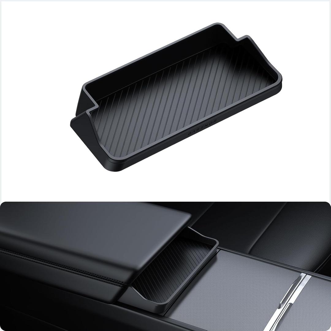 BASENOR 2026 Tesla Model Y Model 3 Center Console Sunglasses Holder, Armrest Key Card Phone Holder Storage Box Key Interior Accessories for 2025 2026 Model Y Juniper 2024 2025 Tesla 3 Highland