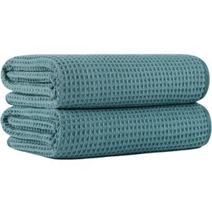 MICROFI New Microfiber Waffle Bath Towels, 2 Pieces, Oversized, Soft, Absorbent, Fast Drying, Lint Free 430 GSM (Green)