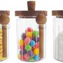 Set of 3 Glass Food Storage Jars with Handles Wood Lid and Spoon, 25 oz Glass Kitchen Canisters for Coffee, Tea, Cereal, Spice and Canning, Mason Jars, Cute Jar