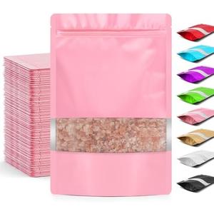 Funfery Smell Proof Packaging Bags,Mylar Clear Bags for Food Storage,Sealable Bag for Packaging,Stand Up Pouches with Window,ReSealable Bag for Small Business,Cookies,Candy(Pink,4.7x7.9in)