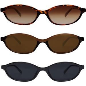 Retro Oval Sunglasses for Women Chic Cat Eye 90s Sunnies Lightweight Narrow Shades Trendy UV protection Sun Glasses (3 Pack Black + Brown + Tortoise)