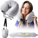 Stuffable Neck Pillow for Travel, Neck Pillow for Extra Luggage Storage Ideal 1-3 Days Travel Essentials, Adjustable U-Shapes Airplane Pillow Size, Soft Velvet Cover, No Filler, Grey