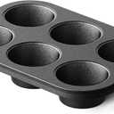 HONGBAKE Cast Iron Muffin Pan, Natural Uncoated Pre-Seasoned Muffin Tin, Nonstick Cupcake Pans for Baking, Stovetop & Oven Safe, Standard Size 6-Cup