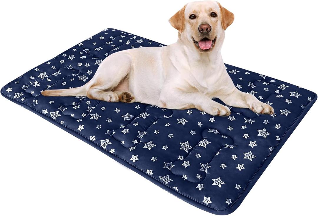 Dog Crate Mat (36" X 23"), Soft Dog Bed Mat with Cute Prints, Personalized Crate Pad, Anti-Slip Bottom, Machine Washable Kennel Pad (Navy)