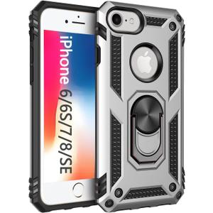 Korecase Compatible with iPhone 8 Case/iPhone 6 Case/iPhone 7 Case, Extreme Protection Military Armor Dual Layer Shockproof Protective Cover with 360 Swivel Ring Kickstand Silver