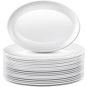 Dandat 24 Pcs Large Serving Platters Oval Trays White Plates Serving Dish for Wedding Party Restaurant Home Steak, Taco, Sushi, Appetizer, Cake (14 Inch)